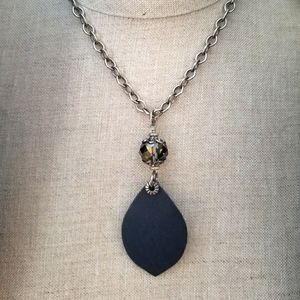 Belle Via handmade with Silver chain, Czech glass bead and leather